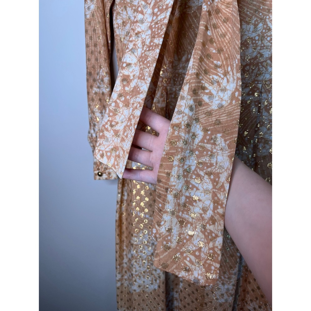 1970s Nancy Greer Metallic Gold Salmon Disco Glam Regency Event Maxi Dress M - Picture 6 of 7